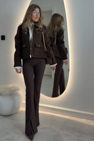 SPODNIE FLARE DARK BROWN